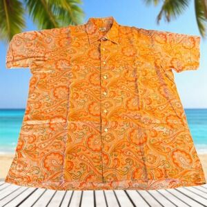 Vintage Maus & Hoffman Orange Paisley Cabana Hawaiian Palm Beach Shirt XL Luxury